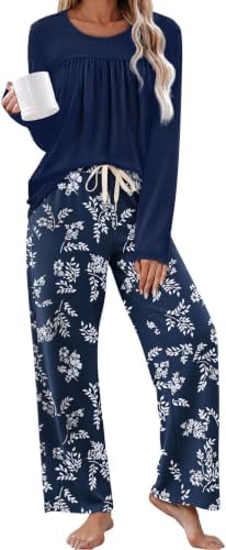 Womens Pajama Sets 2 Piece Lounge Matching Sets Women Clothing in Print Navy Floral