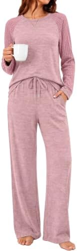 Womens Pajama Sets Long Sleeve 2 Piece Lounge Sets Sleepwear Pjs in Pink