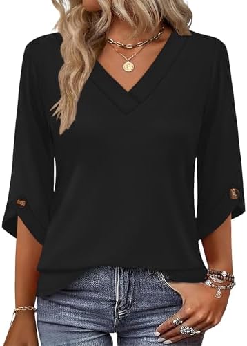 Womens Plus Size Tops 2026 Summer Shirts for Women Blouses in Black