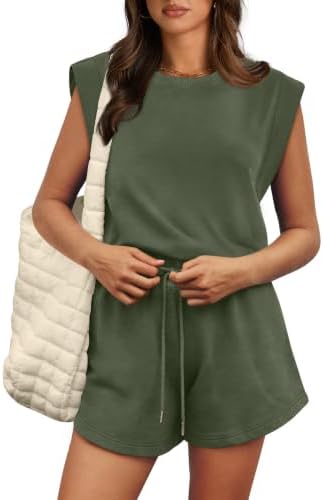 Womens Rompers for Summer Crewneck Adjustable Waist with