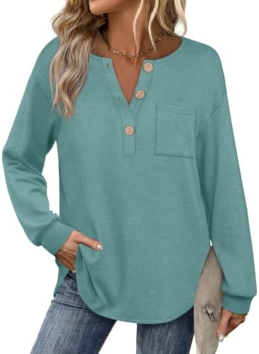 Womens Shirts Dressy Casual Long Sleeve Blouses for Women in Teal Blue