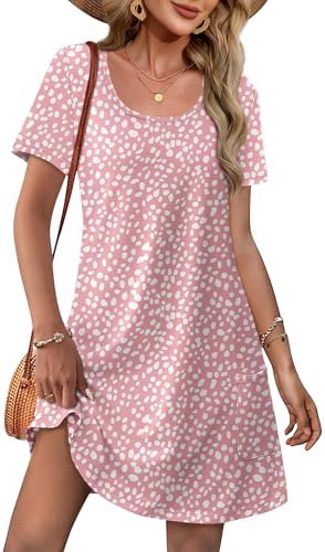 Womens Spring Dresses 2026 Loose U Neck Short Sleeve T Shirt in Floral 07