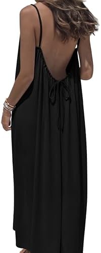 Womens Summer Dresses 2026 Backless Cami Maxi Dress Plus Size in Black