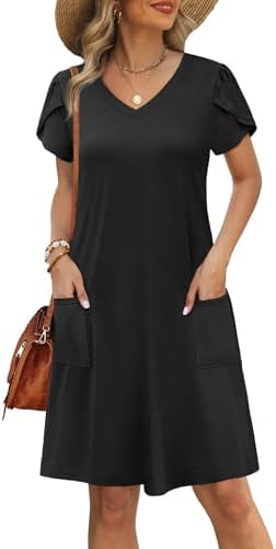 Womens Summer Dresses 2026 Graduation Swimsuit Coverup Tshirt in Plain Black