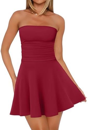 Womens Summer Dresses 2026 Strapless Tube Short Mini Homecoming in Red