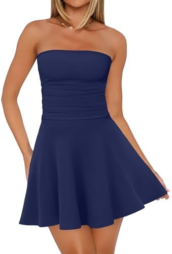 Womens Summer Dresses 2026 Strapless Tube Short Mini Homecoming in Navy Blue