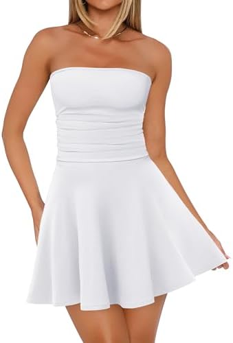 Womens Summer Dresses 2026 Strapless Tube Short Mini Homecoming in White