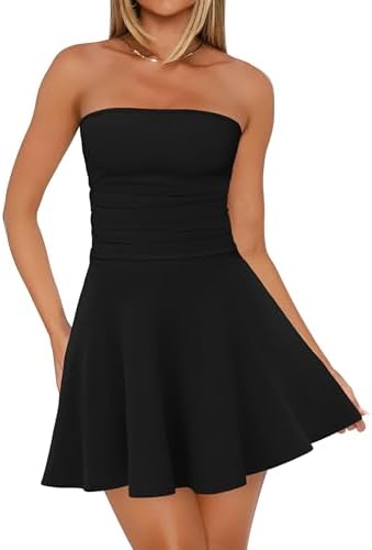Womens Summer Dresses 2026 Strapless Tube Short Mini Homecoming in Black