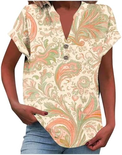 Womens Summer Tops 2026 Casual Button V Neck Henley Tee Shirts