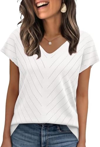 Womens Summer Tops Trendy Casual Cap Short Sleeve Sweater Beach in White