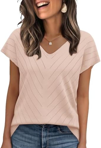 Womens Summer Tops Trendy Casual Cap Short Sleeve Sweater Beach in Apricot