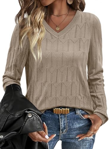 Womens Sweaters Long Sleeve Spring Tops Business Casual 0utfits in 0-khaki