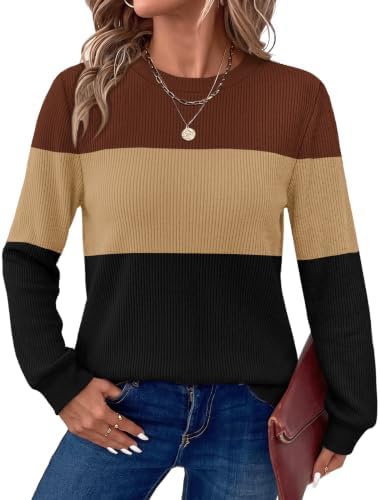 Womens Sweaters Long Sleeve Tunic Tops Fall Casual Color Block in Color Block 06