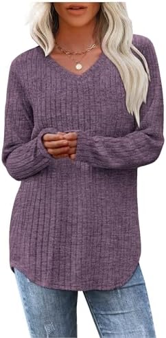 Womens Sweaters V Neck Long Sleeve Winter Tops Shirts for Women