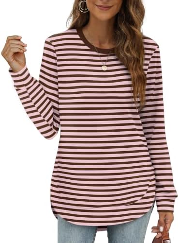 Womens Sweatshirt Fall Clothes for Women Cute Tops Long Sleeve in Pink Brown Stripe