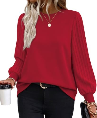 Womens Sweatshirt Long Sleeve Shirts Dressy Fall Clothes Red XL