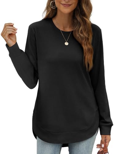 Womens Sweatshirt No Hood Long Sleeve Fall Clothes for Women in B-black