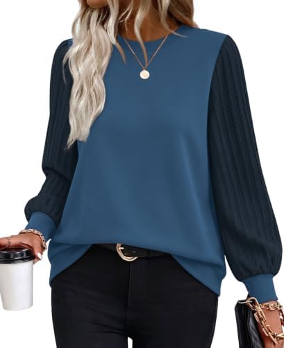 Womens T Shirts Crewneck Sweatshirts Long Sleeve Tops Fall Blue in B Blue