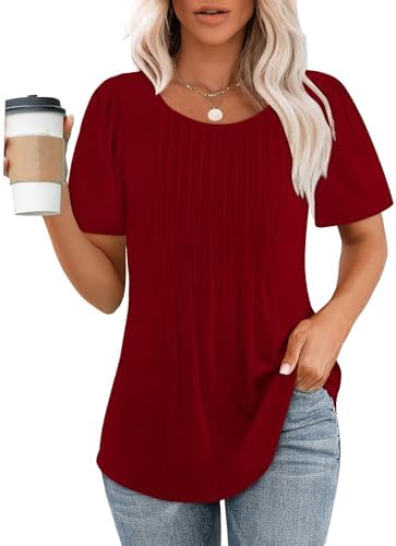 Womens T Shirts Short Sleeve Round Neck Curved Hem Loose Fit