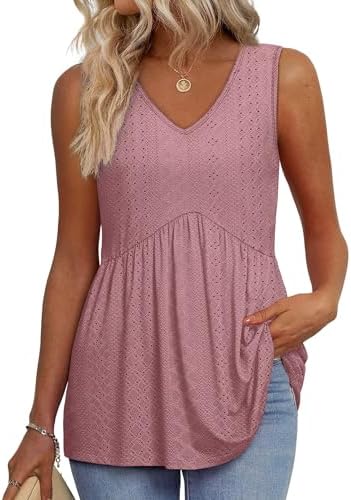 Womens Tank Tops Summer Tank Top for Women Eyelet Peplum Tops in I-dust Pink