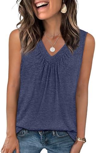Womens Tank Tops Summer V Neck Tshirts Shirts for Women in Blue