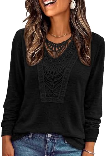 Womens Tops Boho Long Sleeve Shirts Fall Fashion Clothing Black in Black