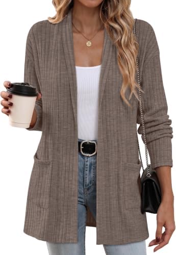 Womens Tops Cardigan Sweaters for Women Business Casual Outfits in Coffee