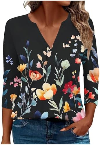 Womens Tops Dressy Casual 3/4 Sleeve V Neck T Shirts 2026