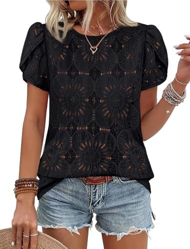Womens Tops Dressy Casual Going Out Short Sleeve Shirts Cute in Black