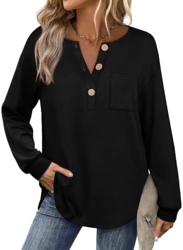 Womens Tops Dressy Casual Long Sleeve Shirts for Women Curved in Black
