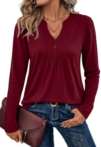 Womens Tops Dressy Casual Long Sleeve Tops Tunics Fall Shirts in Wine