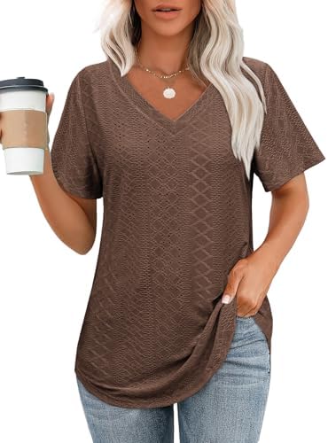 Womens Tops Dressy Casual V Neck Short Sleeve Cute Plus Size T