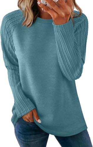 Womens Tops for Teachers Long Sleeve Shirts Fall Fashion 2026 in Turquoise