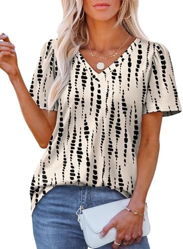 Womens Tops Puff Sleeve Basic Summer T Shirts V Neck Flowy