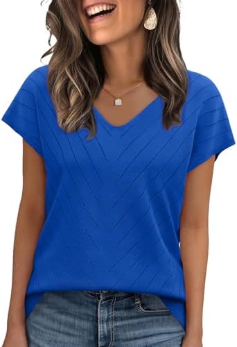 Womens Tops Short Sleeve Sweater Basic Summer Tops V Neck T