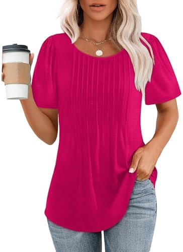 Womens Tops Summer Outfits Hot Pink Fashion Blouses Dressy in 04-hot Pink