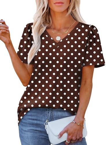 Womens Tops Summer Tops for Women 2026 Blouses Beach Vacation in 4-polka Dot Brown