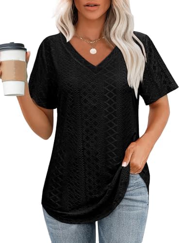 Womens Tops Workout Short Sleeve V Neck T Shirts 2026 Summer in Black