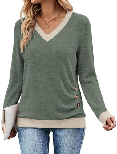 Womens Tunic Tops Fall Outfits for Women 2026 Long Sleeve in Green