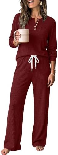 Womens Two Piece Lounge Sets Winter Sweater Pajamas Set in Burgundy