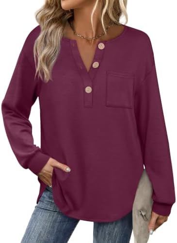 Womens Winter Tops Dressy Casual Long Sleeve Shirts Ladies Tops in Purple Red