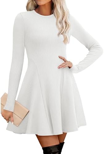 Work Dresses for Women 2026 Long Sleeve Dress Empire Waist in White